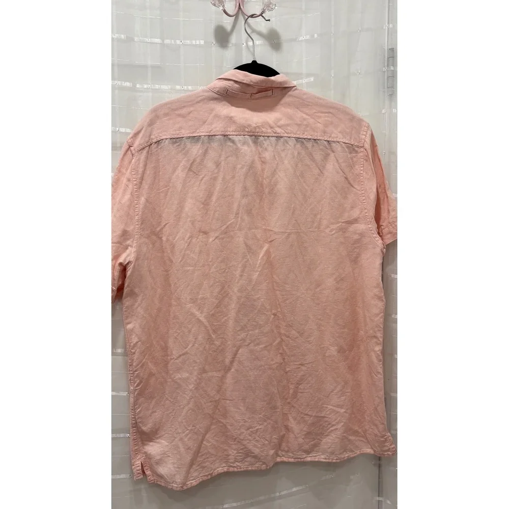 Banana Republic Mens Pink Linen Blend Short Sleeve Button Down Shirt Large